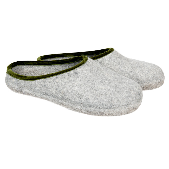 HAUNOLD Chaussons en feutre pour hommes 100% feutre de laine couleur gris avec vert