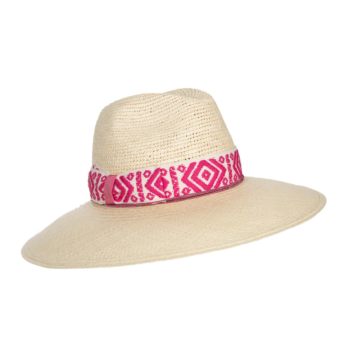BORSALINO | Chapeau Panama pour femme en semi-microchet avec bandeau � motifs ethniques