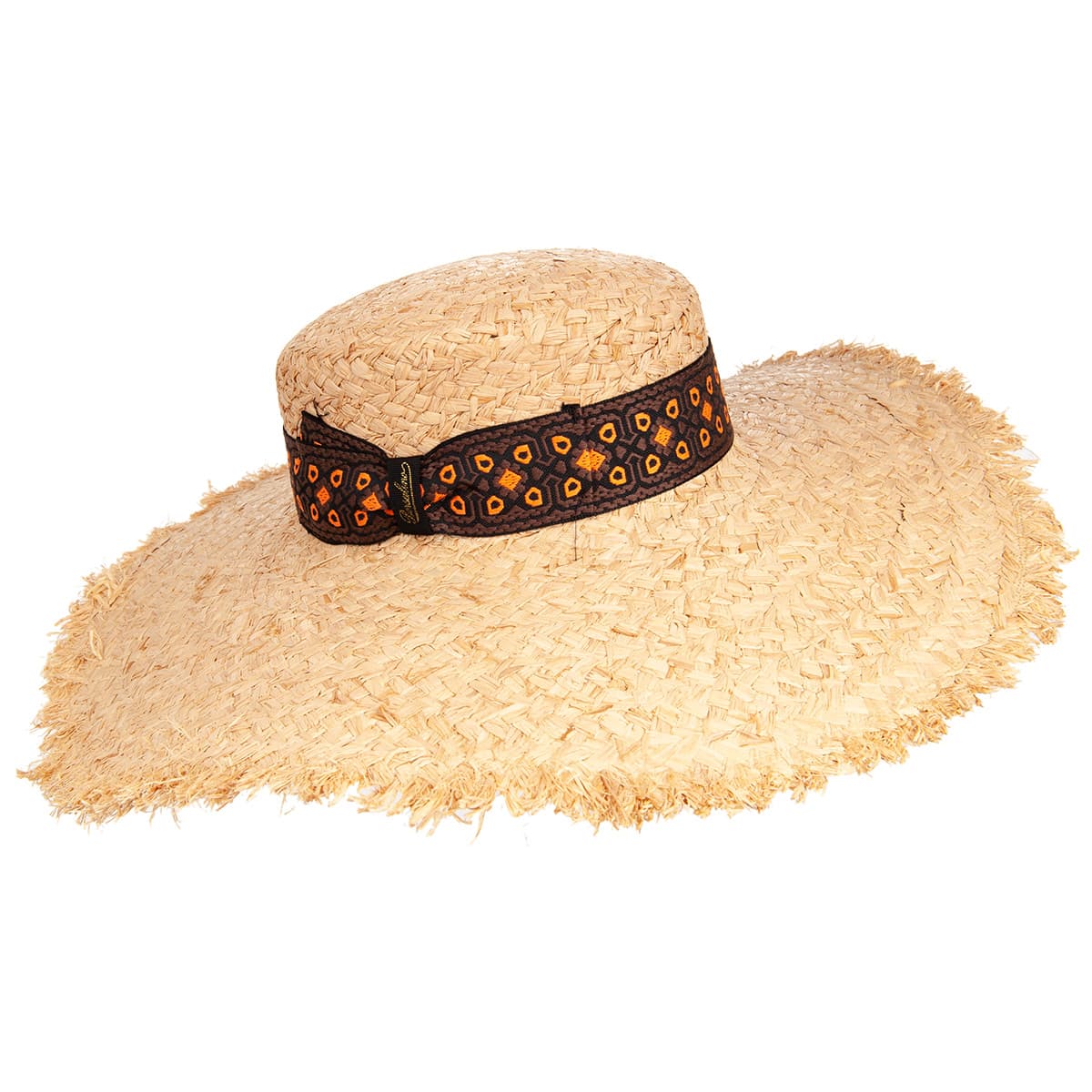 BORSALINO | Le chapeau de paille femme exclusif, effiloch�, � large bord et passementerie jacquard