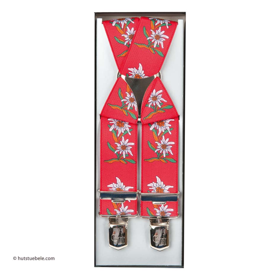 Bretelles de qualit� sup�rieure avec clips de haute qualit� et motif edelweiss