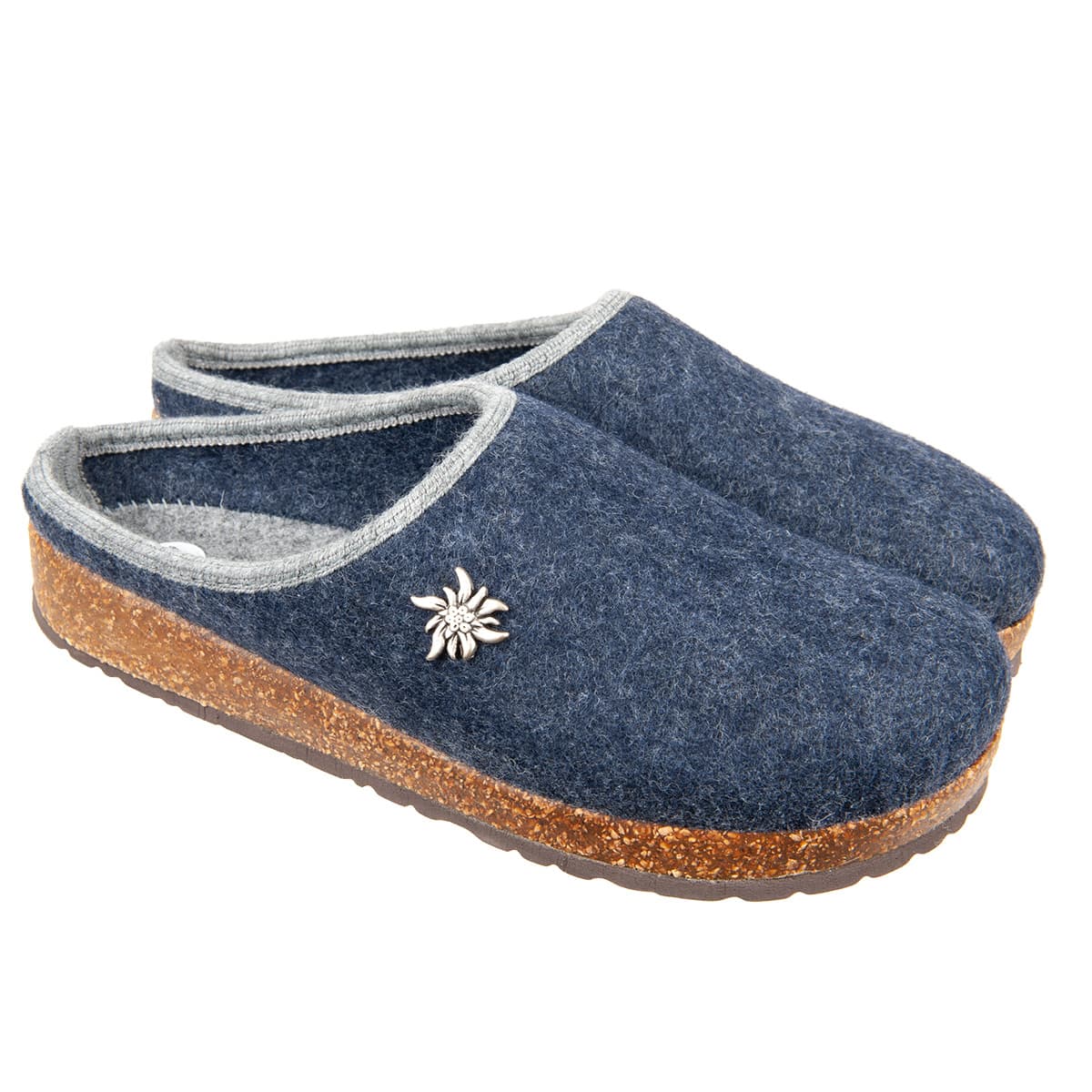 CHAUSSONS FEMME EN PURE LAINE AVEC SEMELLE EN LI�GE CAOUTCHOUC ET APPLICATION DE FLEURS
