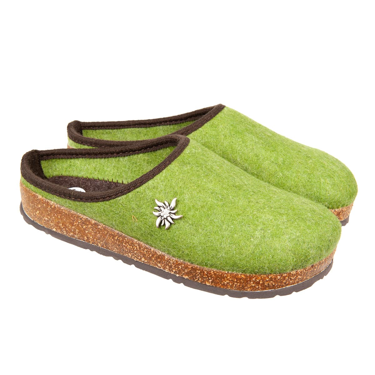 CHAUSSONS FEMME EN PURE LAINE AVEC SEMELLE EN LI�GE CAOUTCHOUC ET APPLICATION DE FLEURS