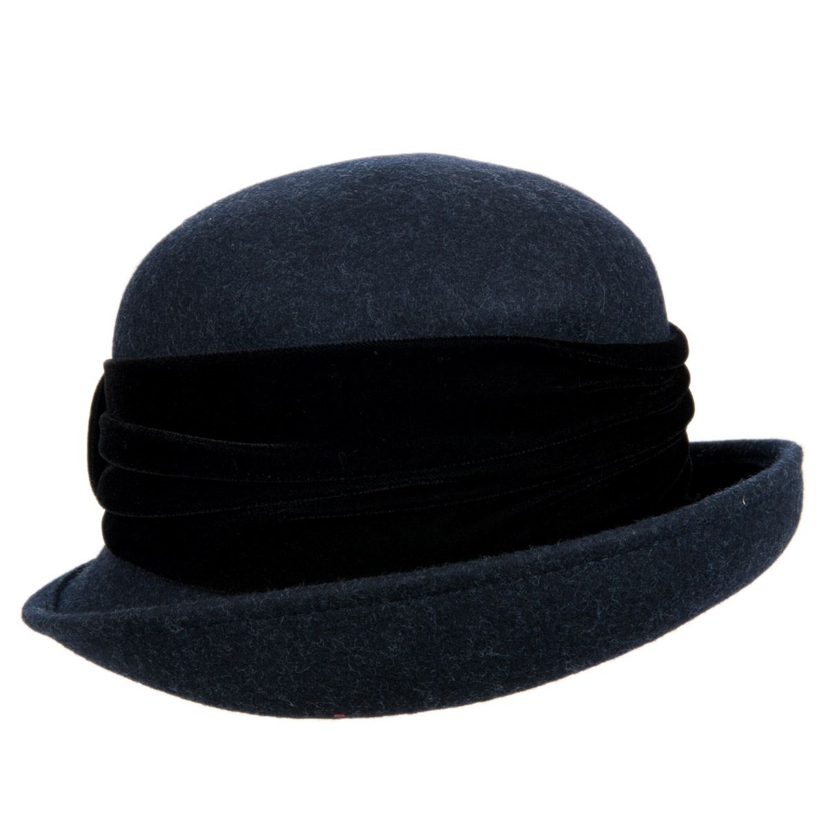 Chapeau clochette avec bord incurv� et ruban pour chapeau de velours