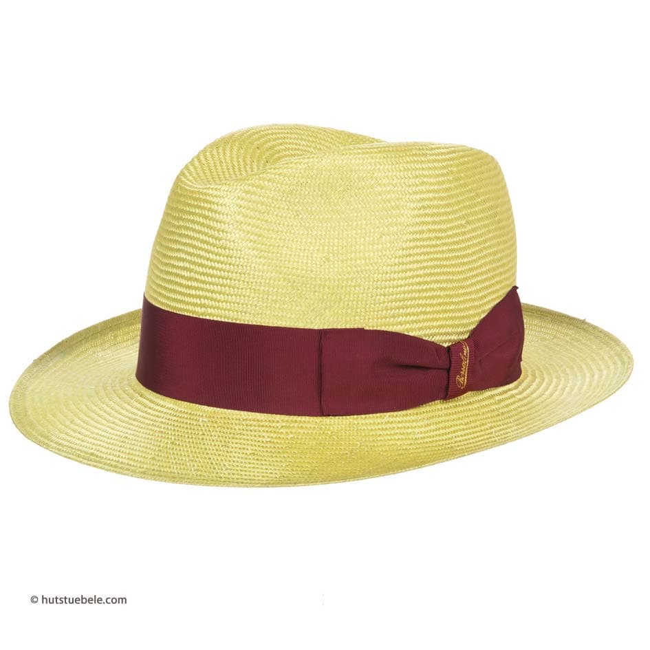 Chapeau de paille naturelle pour hommes Fedora by Borsalino avec large garniture de ruban en tissu
