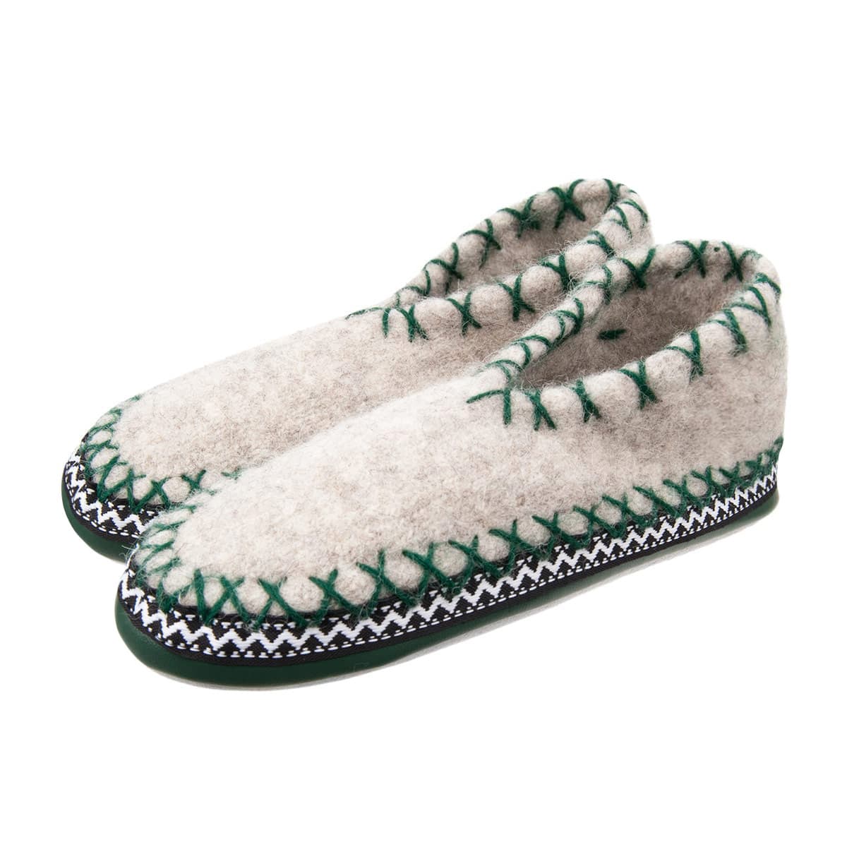 Chaussons de laine avec la semelle en cuir
