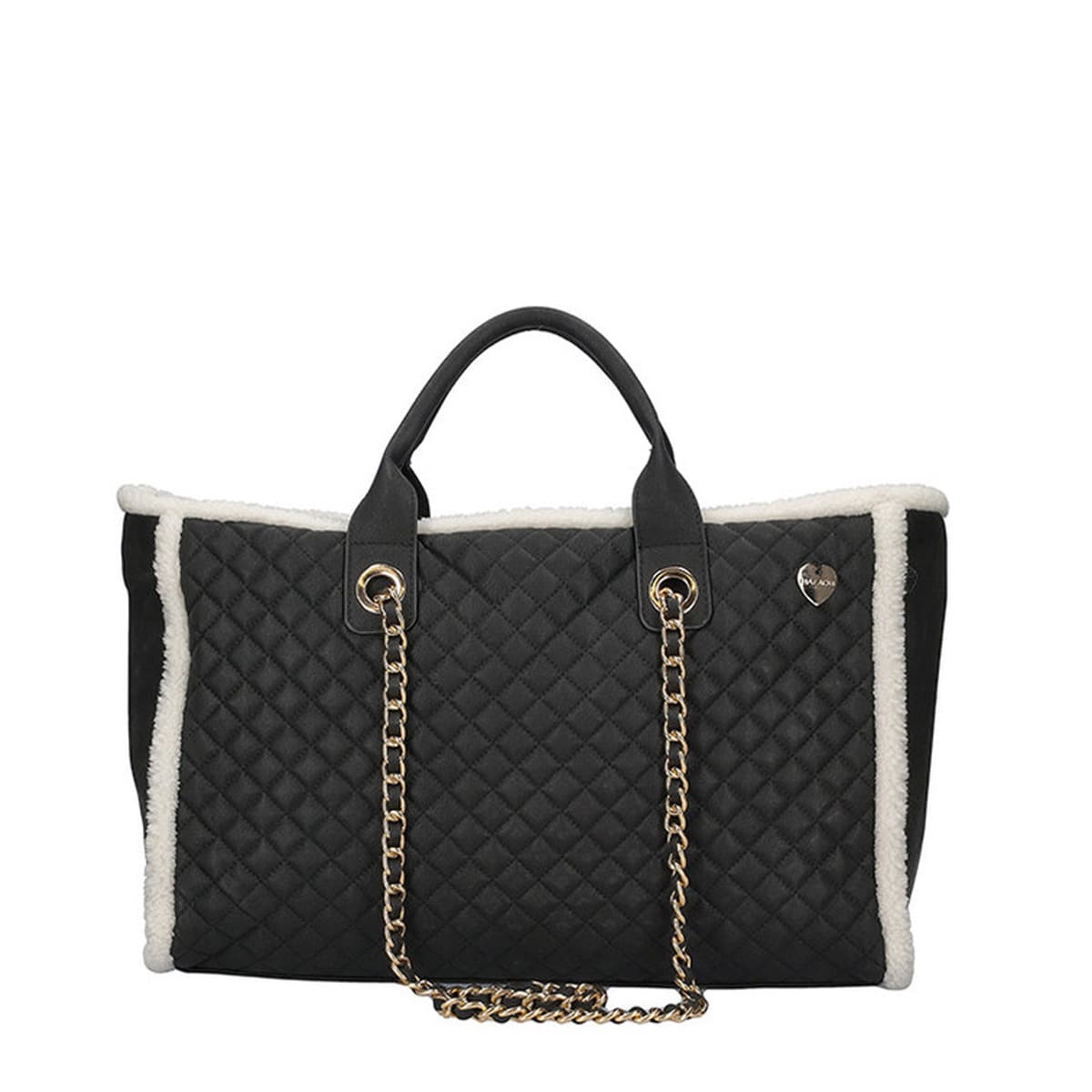 FASHION | Sac � provisions en tissu synth�tique avec inserts en fausse peau de mouton