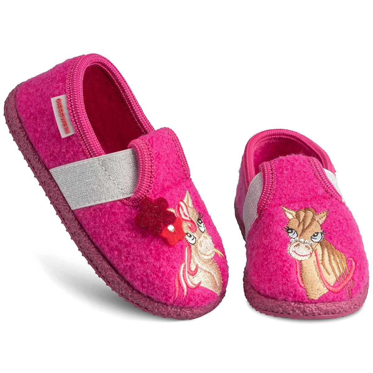 GIESSWEIN | Pantoufles mi-hautes pour filles Trebendorf en laine vierge avec motif de cheval