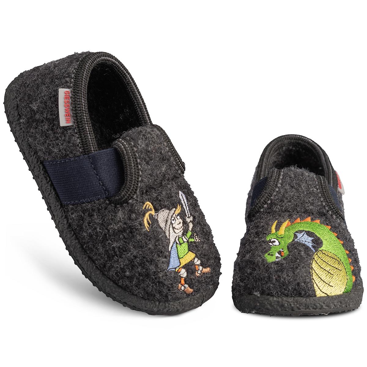 GIESSWEIN | Pantoufles mi-hautes pour gar�ons THANSTEIN avec motif dragon en laine vierge