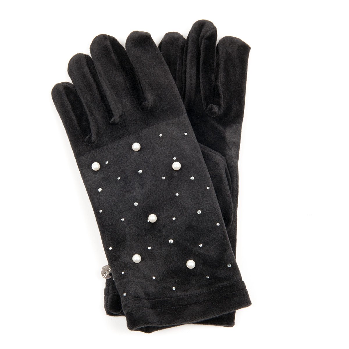 Gants en velours pour femmes avec motif de perles