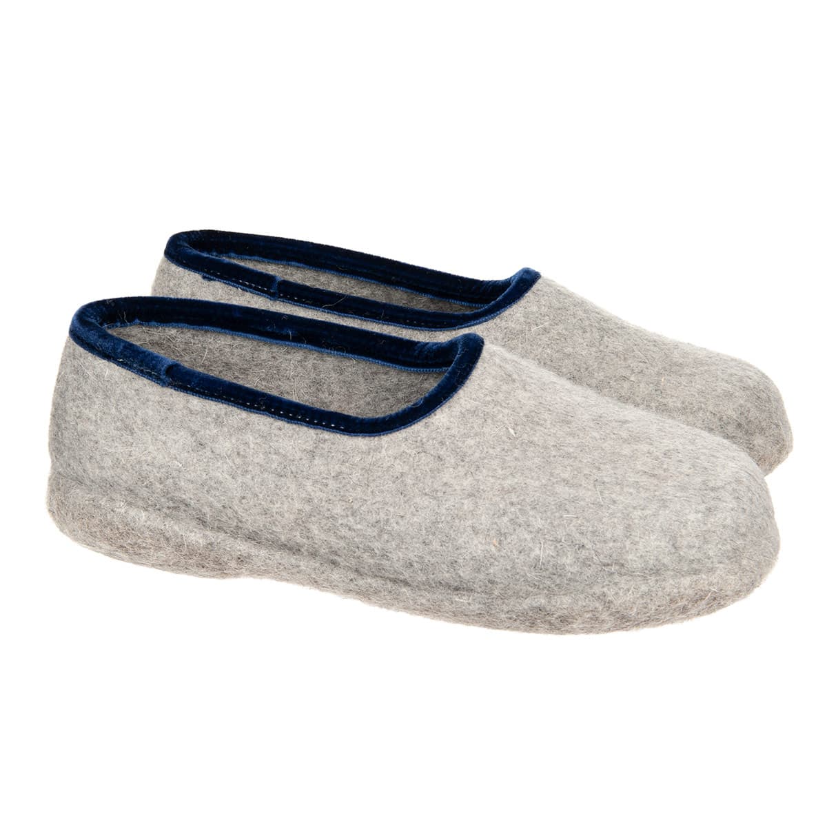 HAUNOLD | Babouche en feutre avec un l�ger talon gris avec une bande bleue