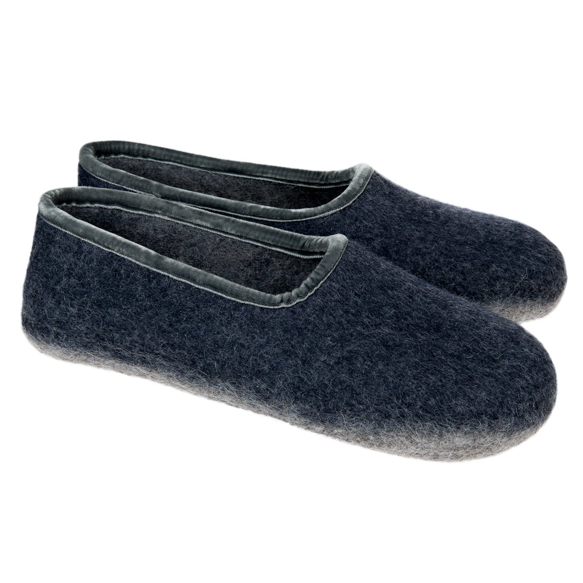 HAUNOLD | Chaussons en feutre 100 % pure laine couleur bleu avec bordure grise