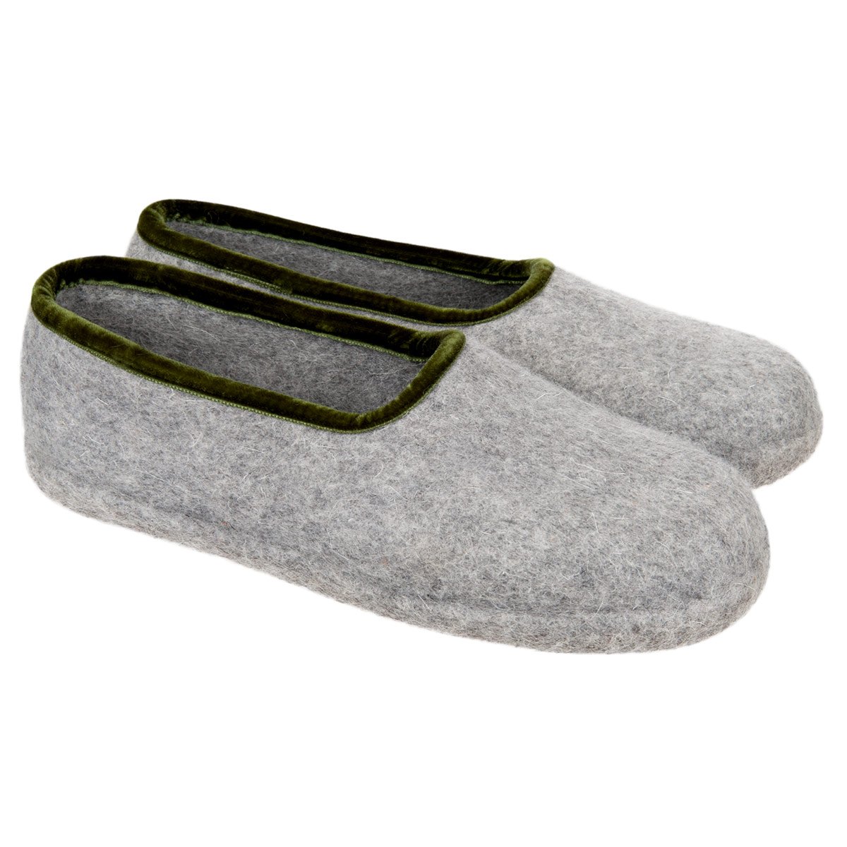 HAUNOLD | Chaussons en feutre 100% pure laine en gris avec vert