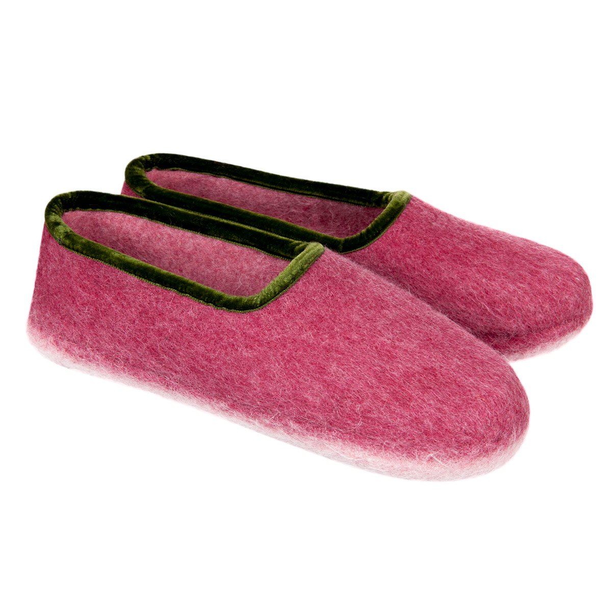 HAUNOLD | Chaussons en feutre de laine pour dames en rouge avec bordure verte