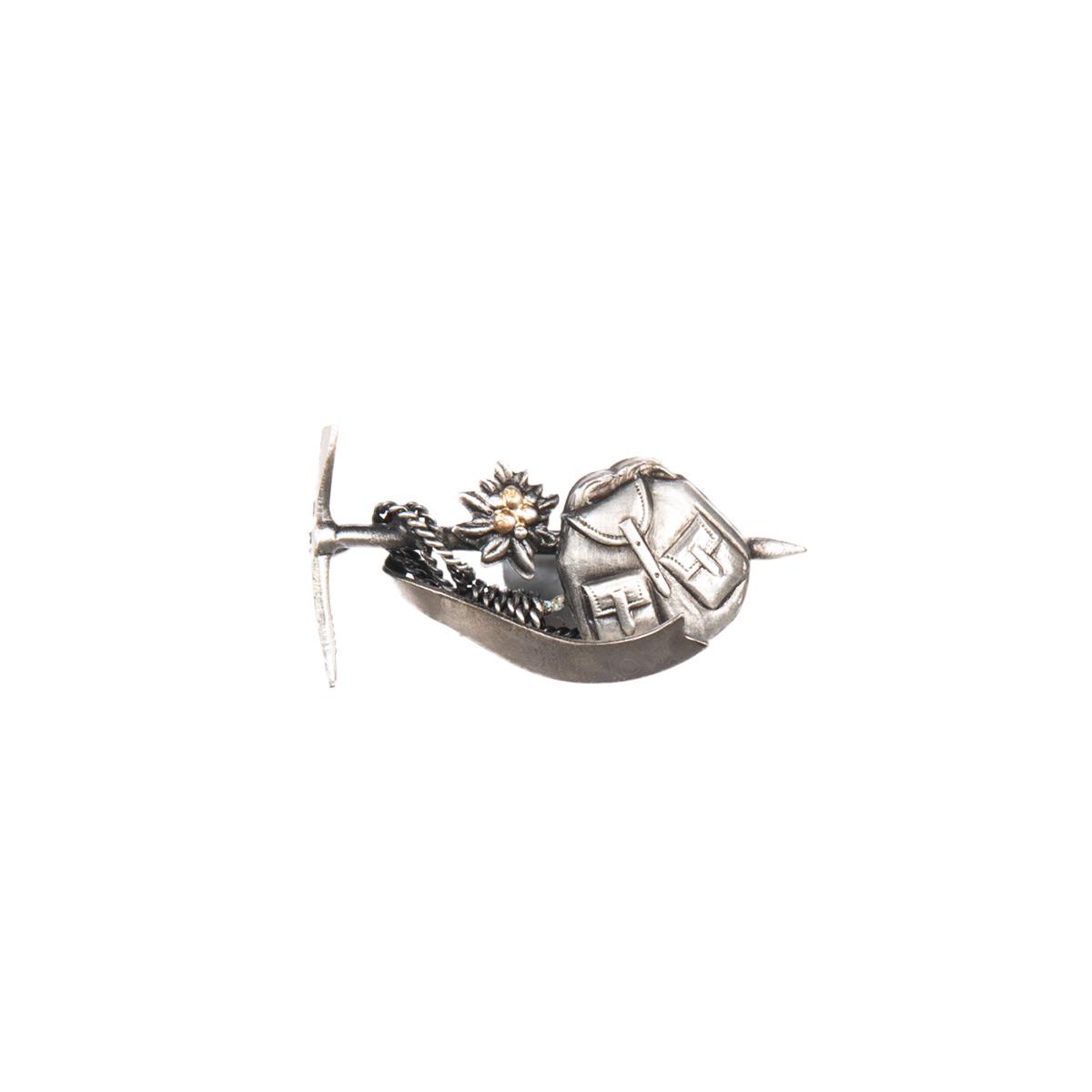 HUTTER | Broche � Bouton avec sac � dos �, argent�e