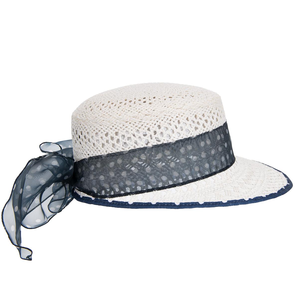 HUTTER | Chapeau de paille en papier pour fille blanc avec ruban bleu