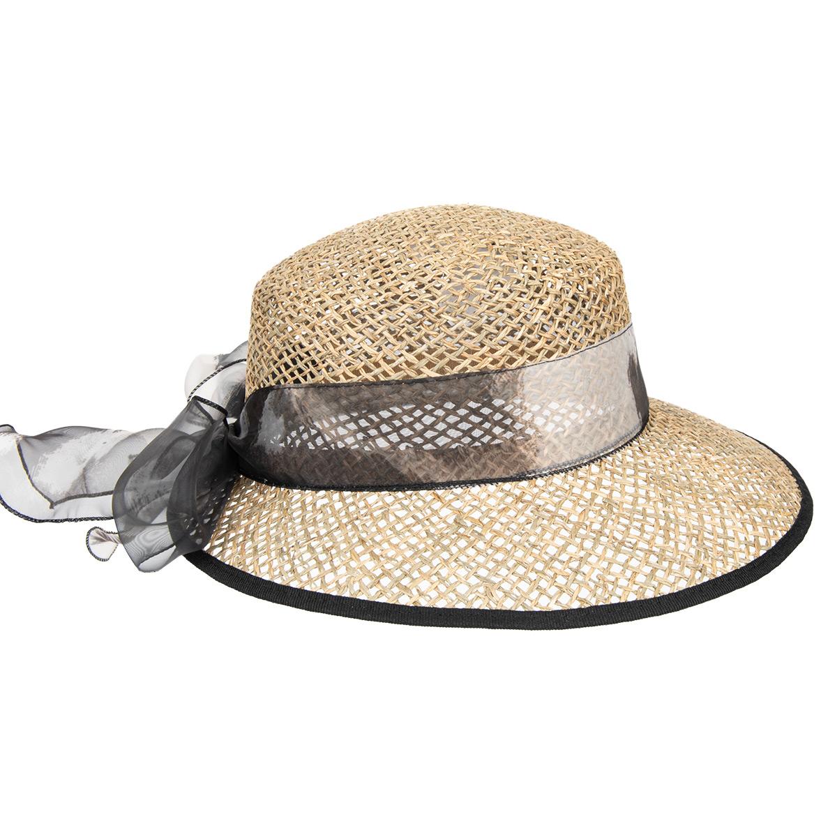 HUTTER | Chapeau de paille naturelle pour femmes avec large visi�re et noeud batik