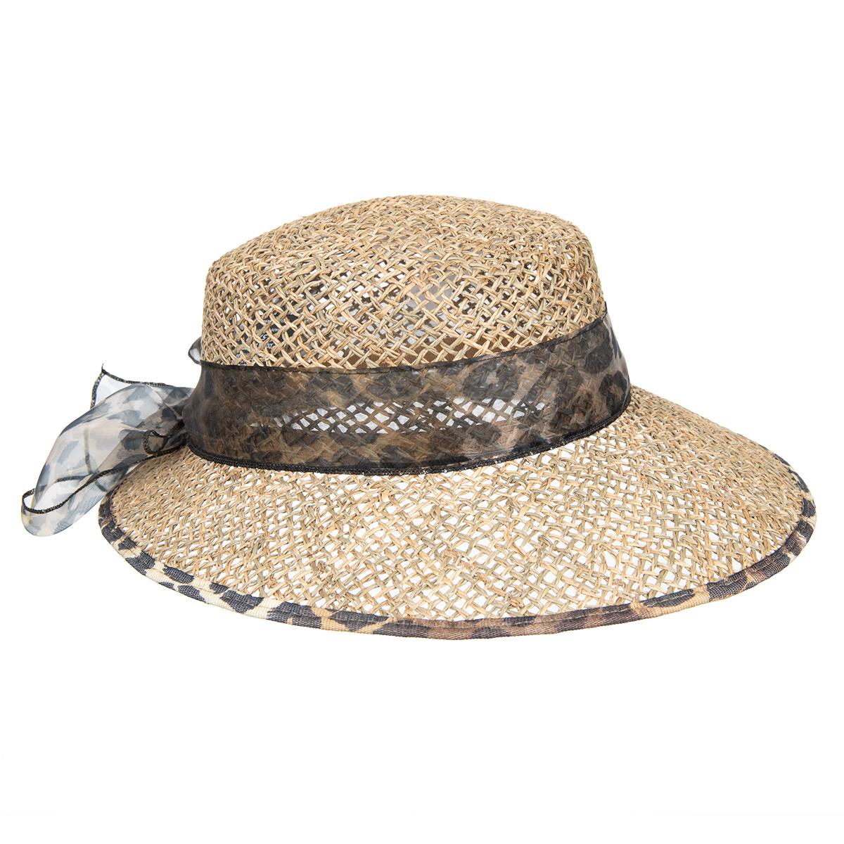 HUTTER | Chapeau de paille pour femme avec large visi�re et ruban imprim� animalier