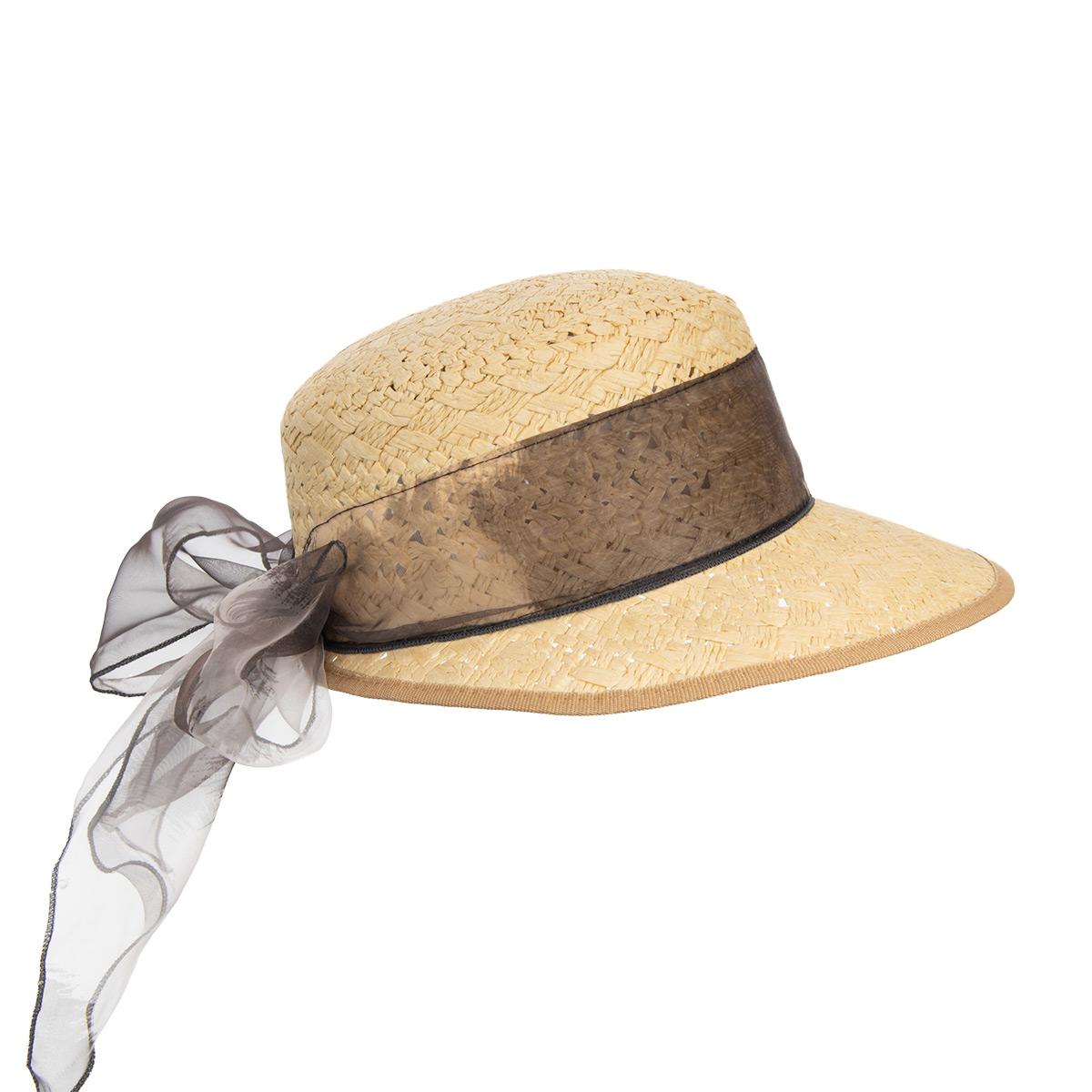 HUTTER | Chapeau de paille pour femme avec large visi�re et ruban marron