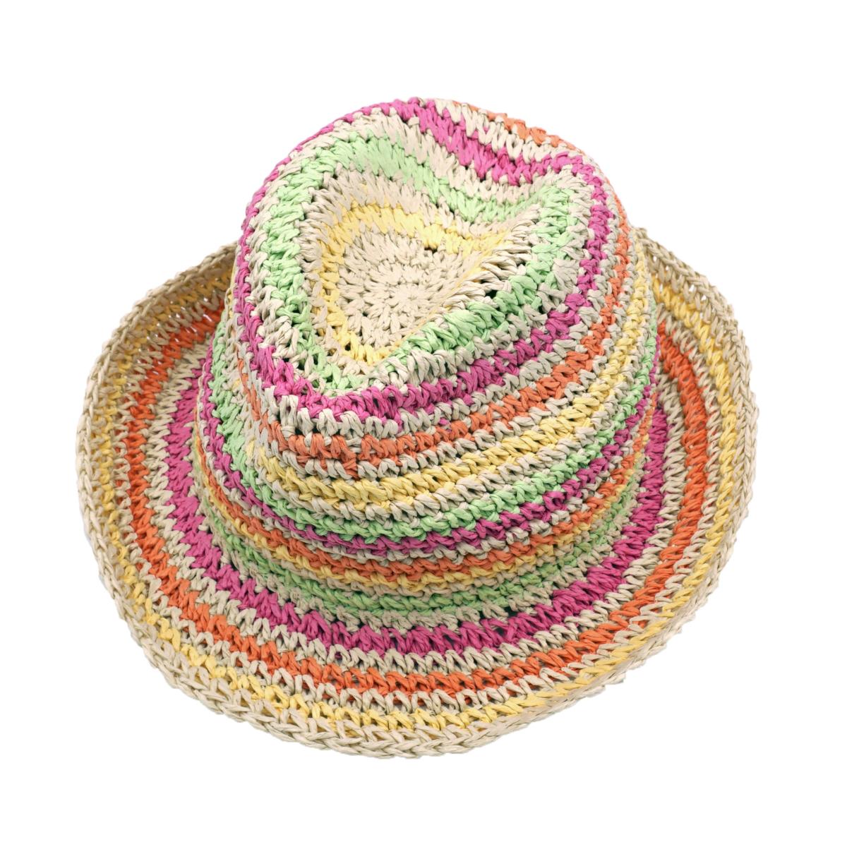 MAXIMO | Chapeau de paille Trilby fille � rayures color�es fait main