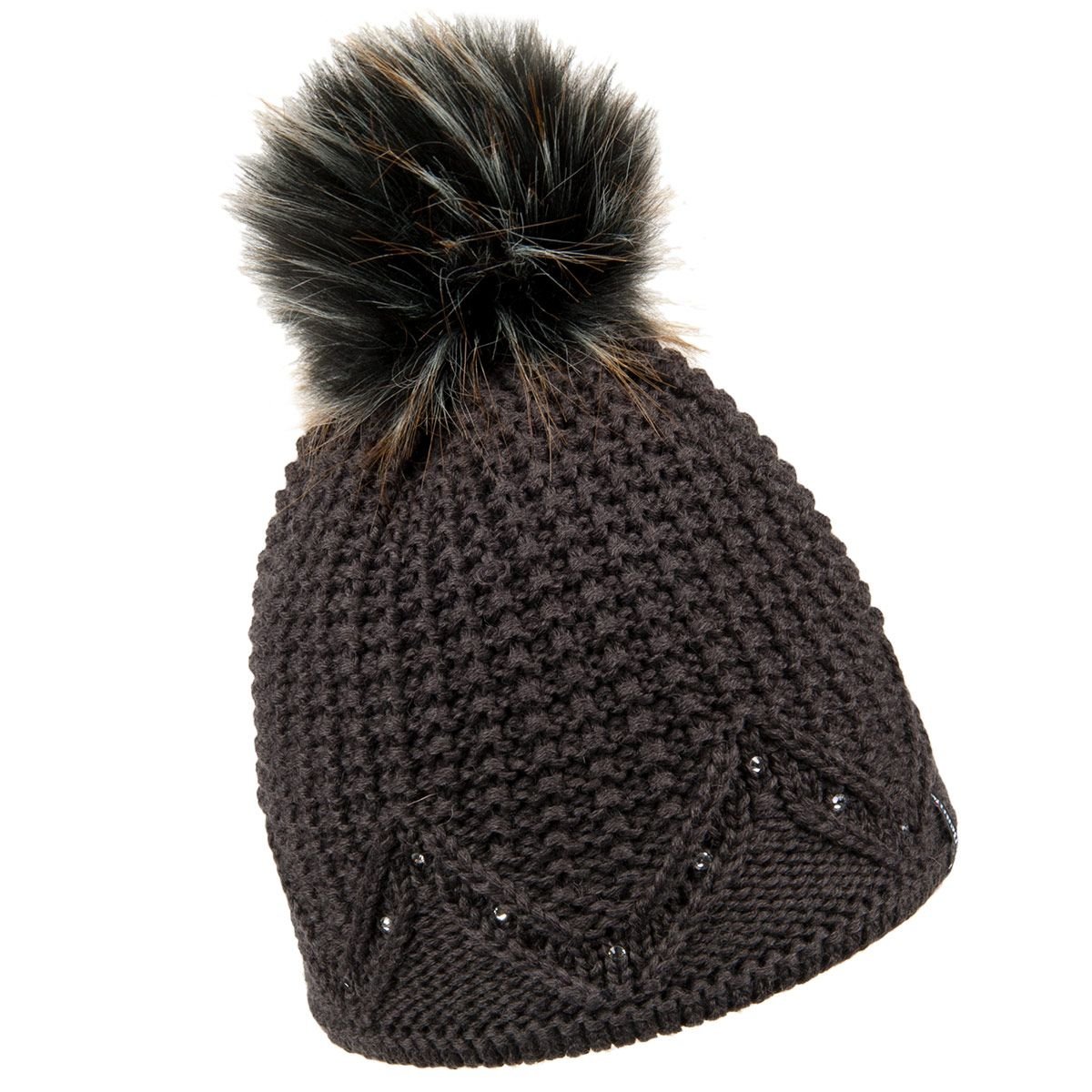 McBEANIE | Bonnet tricot� pour femmes avec pompon de fourrure Eco et strass