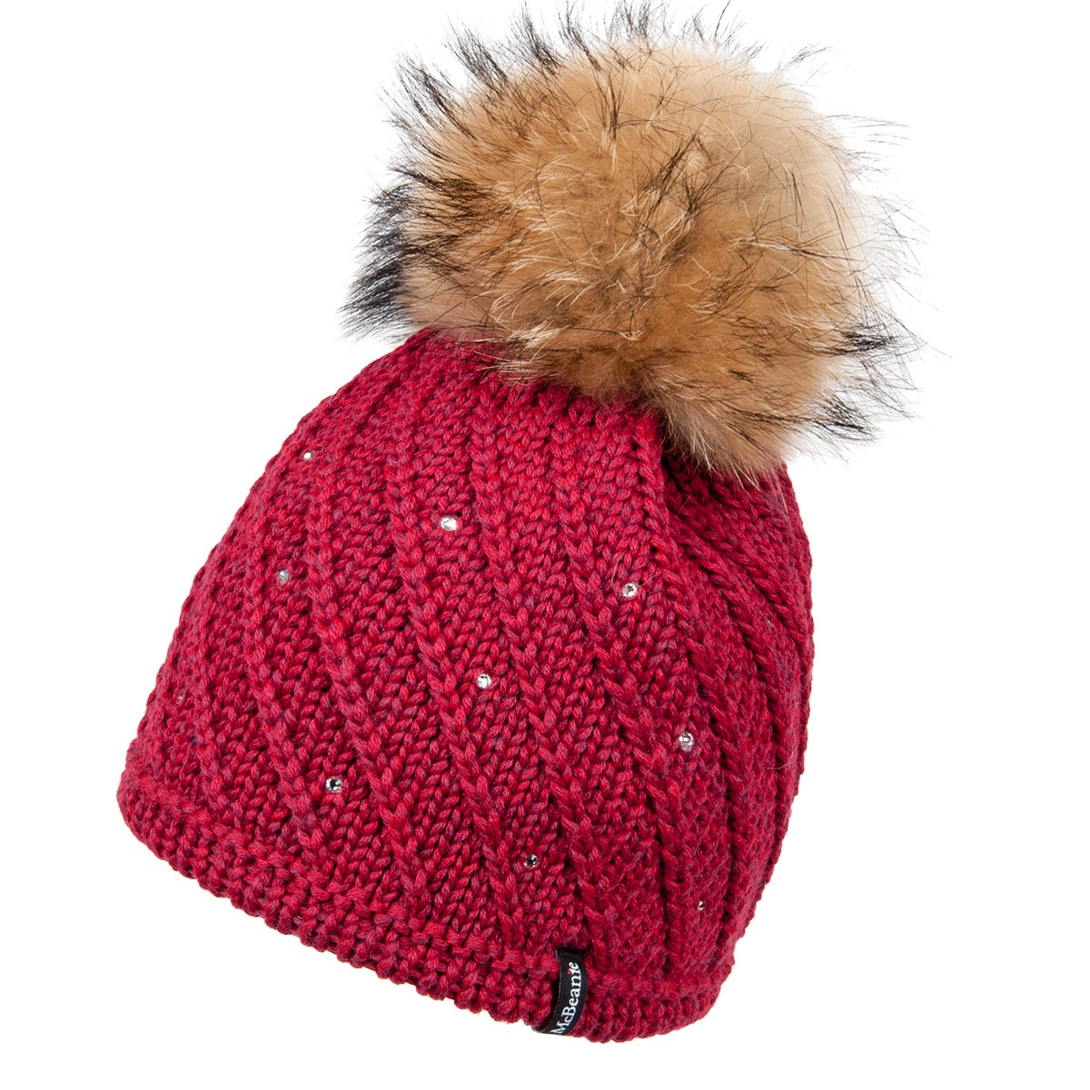 McBEANIE | Bonnet tricot� pour femmes avec pompon et strass