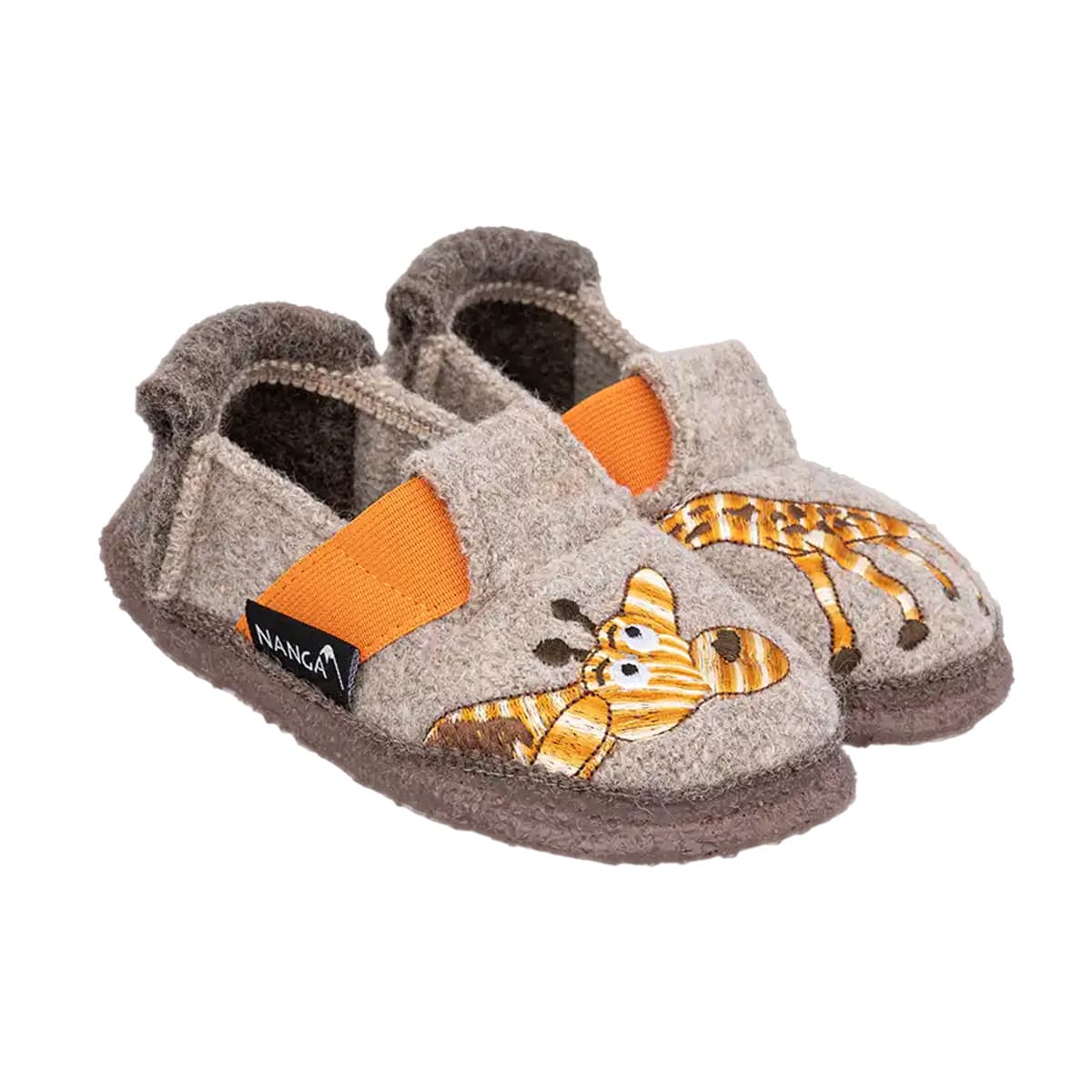 NANGA | Chaussons fille avec semelle antid�rapante et motif Lazy Giraf laine vierge