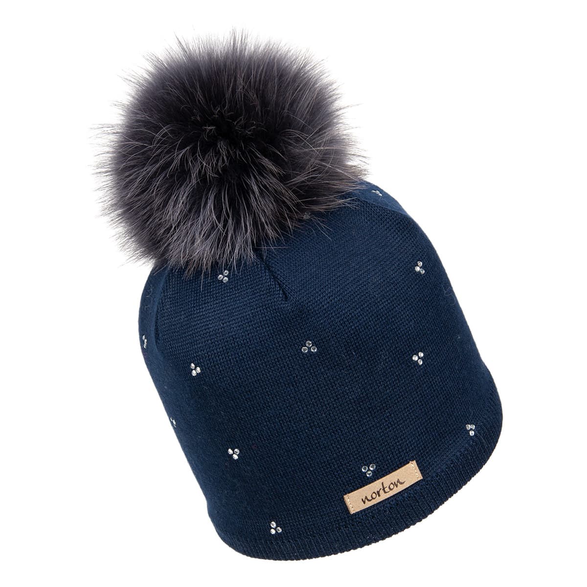 NORTON | Bonnet tricot� femme avec pompon et motif strass