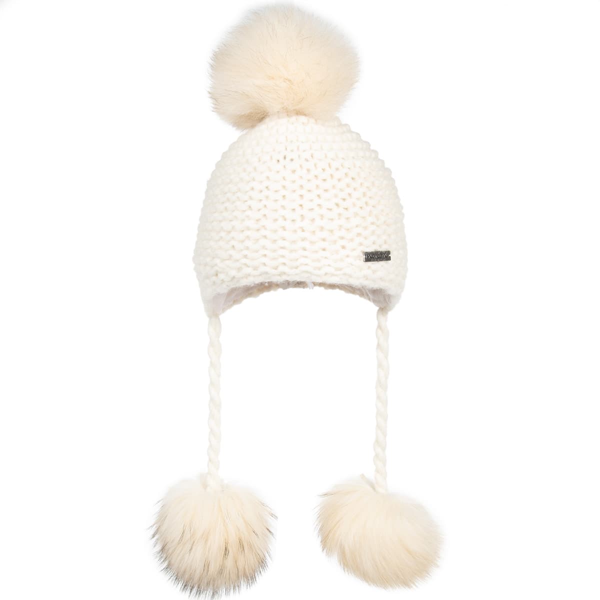NORTON | bonnet en laine tricot� avec 3 pompons en fourrure