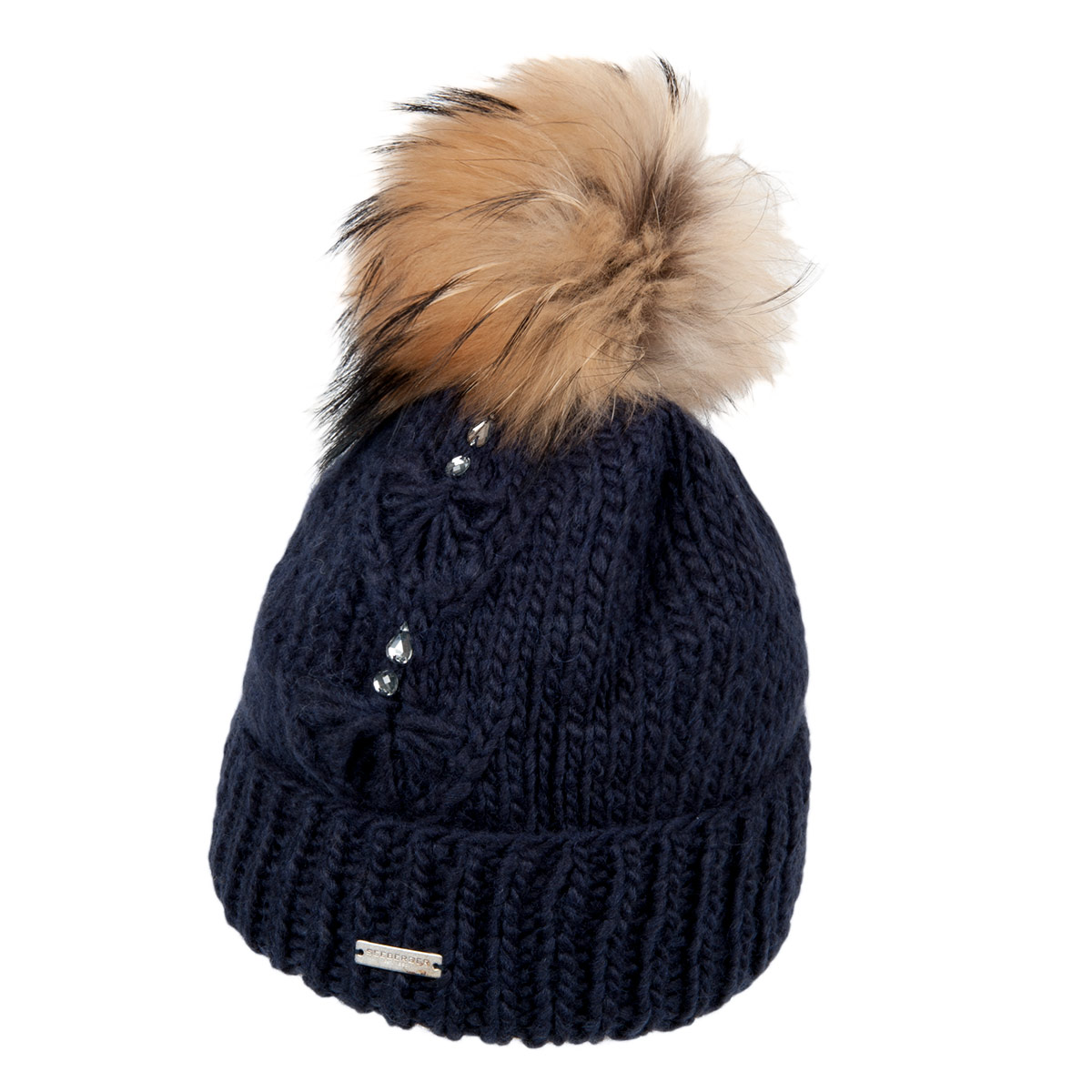 SEEBERGER | Bonnet � revers avec pompon renard amovible