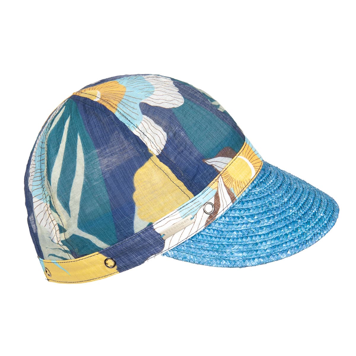 SEEBERGER | Casquette d'�t� pour femme avec tissu fleuri et bordure en paille