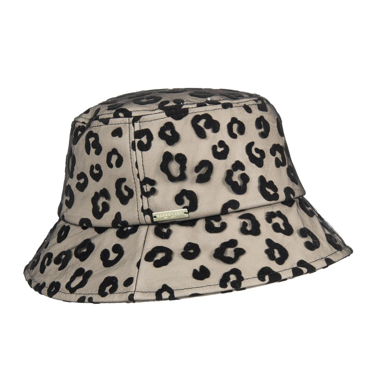 SEEBERGER | Chapeau de p�cheur pour femme avec tulle et similicuir motif l�opard