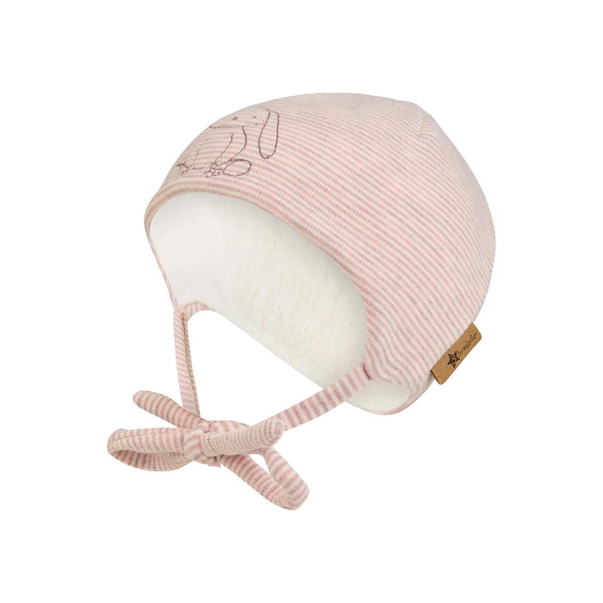 STERNTALER | Bonnet pour b�b� avec oreillettes et ruban � nouer Motif � broder Lapin