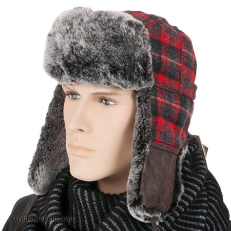STETSON | Casquette bomber mod�le Stevens Woolrich Lapeer avec la fourrure de lapin la plus douce et