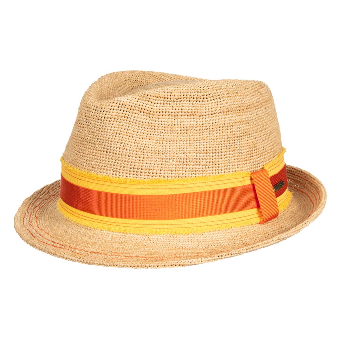 STETSON | Trilby en paille de raphia crochet�e � la main avec un n?ud bicolore frappant