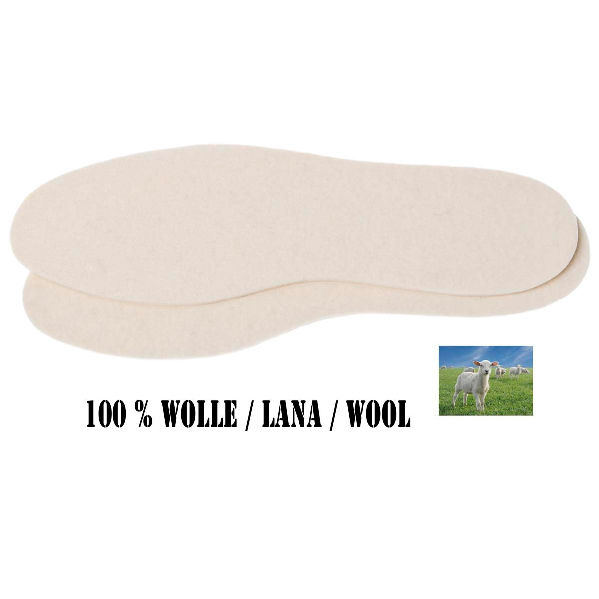 Semelles blanches 100% laine feutr�e pour pantoufles, chaussures et bottes