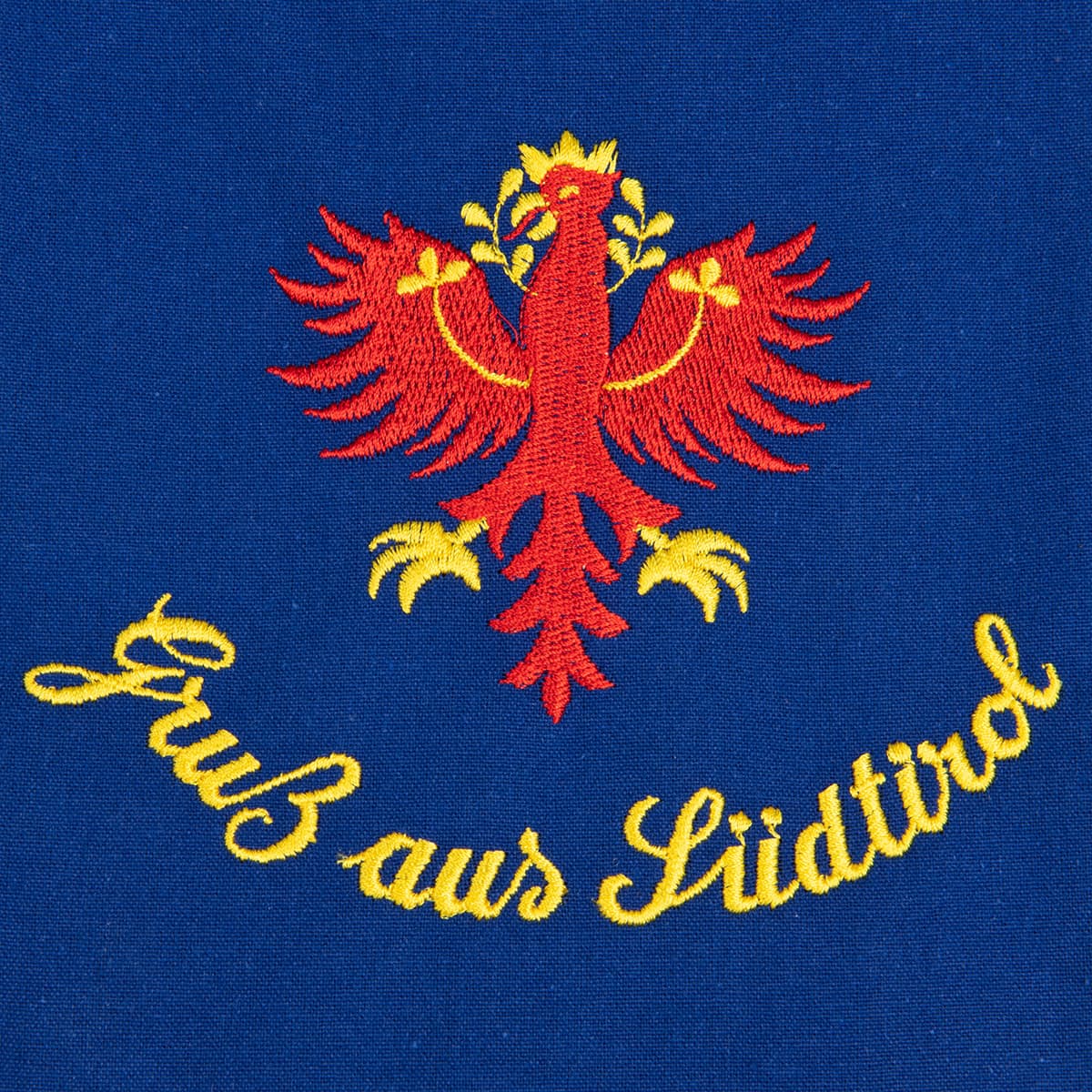 Tablier bleu avec motif : Salutations du Tyrol du Sud