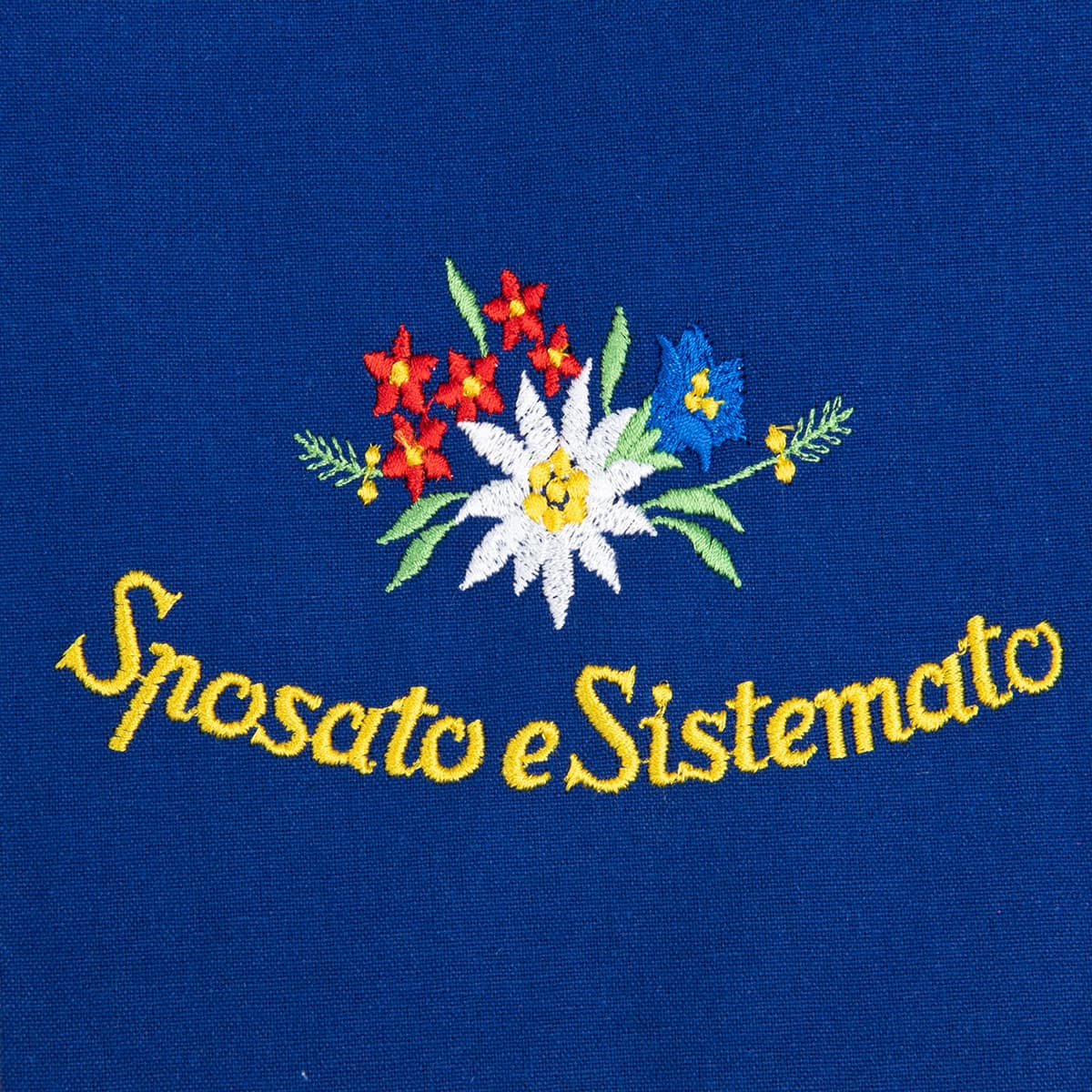 Tablier bleu avec motif : Sposato e sistemato