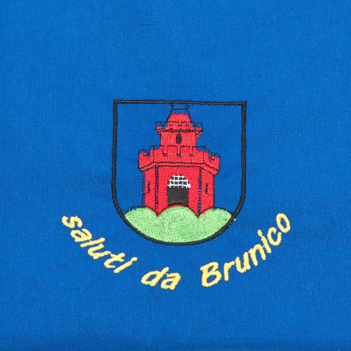 Tablier bleu avec motif "Saluti da Brunico&quot ;