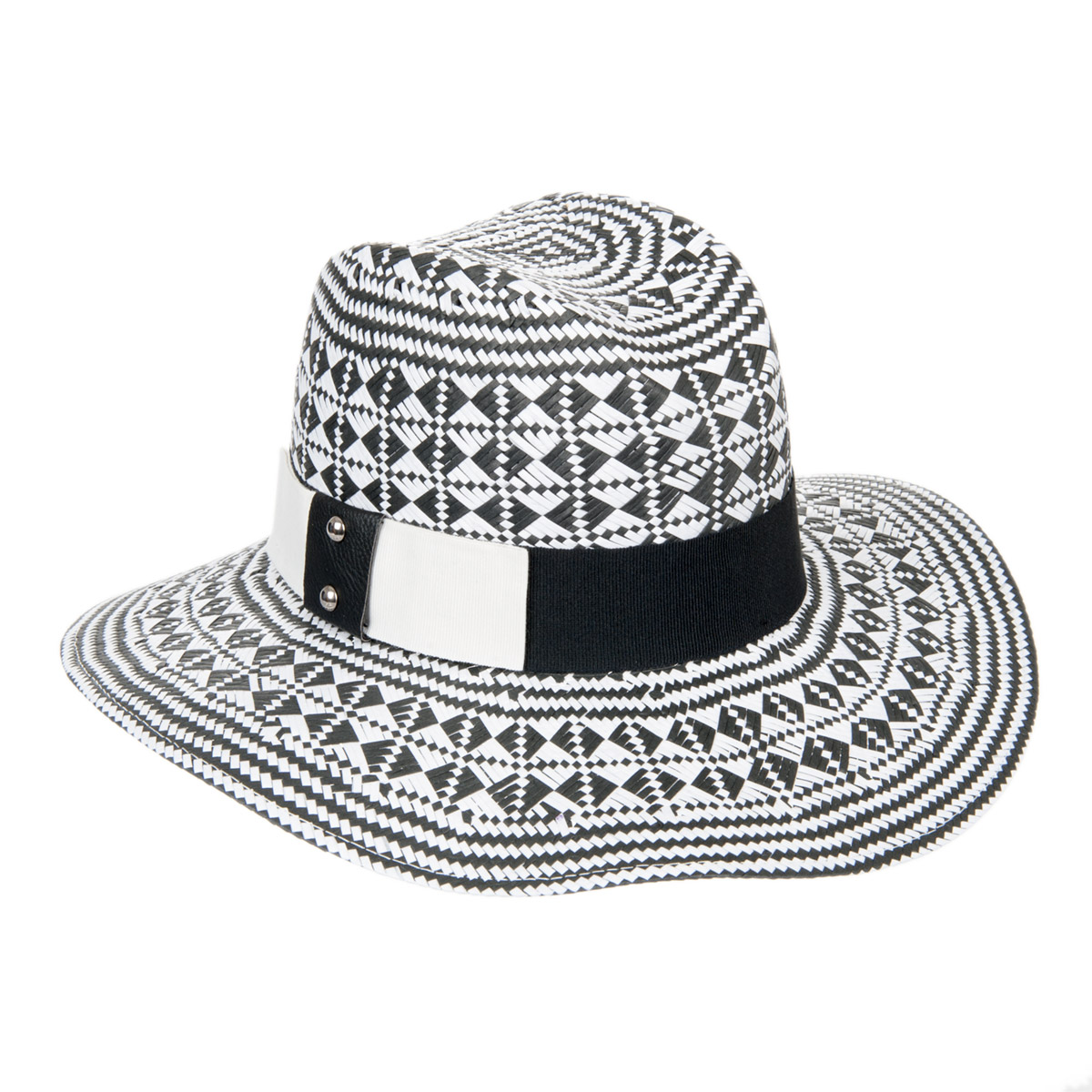 chapeau de paille � motifs avec large bord ALESSANDRA BACCI