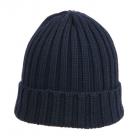 Bonnet � revers en pure laine bleu fonc�