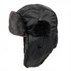Casquette d'aviateur en tissu imperm�able avec fourrure tiss�e et fermeture velcro noir