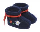 Pantoufles de b�b� � motif de fleurs d'edelweiss bleu fonc�