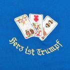 Tablier bleu avec motif "Herz ist Trumpf&quot ; bleu