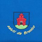 Tablier bleu avec motif "Saluti da Brunico&quot ; bleu