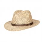 HUTTER | Chapeau de paille Fedora a�r� avec bordure en cuir nature