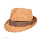 Chapeaux en paille de raphia Trilby by Hutter avec garniture en ruban de tissu camel