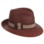 SEEBERGER | Chapeau d'�t� pour femme en paille Panama avec bordure en ruban de tissu marron
