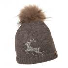 NORTON | Bonnet femme en tricot avec motif cerf en strass brun fonc�