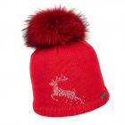 NORTON | Bonnet femme en tricot avec motif cerf en strass rouge