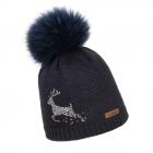 NORTON | Bonnet femme en tricot avec motif cerf en strass bleu fonc�